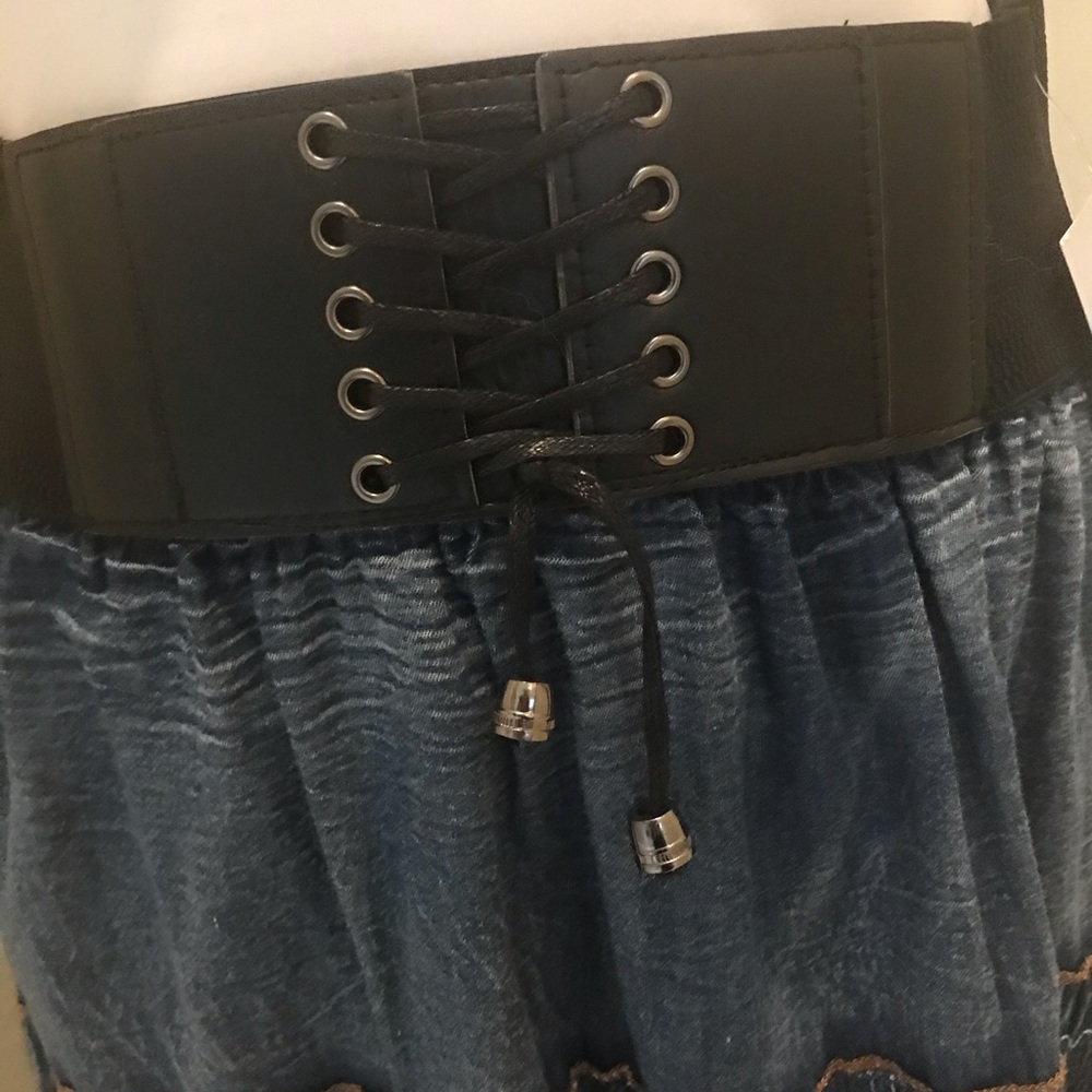 NWT Lapis tiered denim maxi skirt with belt detail - Picture 3 of 6